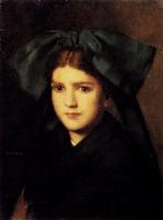 Jean-Jacques Henner - A Portrait Of A Young Girl With A Box In Her Hat